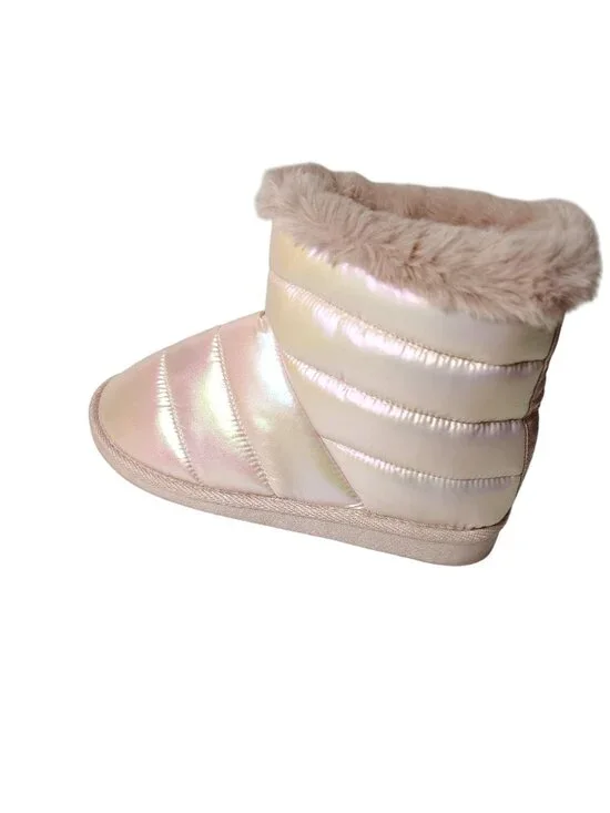 SO Mars Big Girls Blush Iridescent Quilted Boot W/ Faux Fur Trim Size 6 - Picture 8 of 11